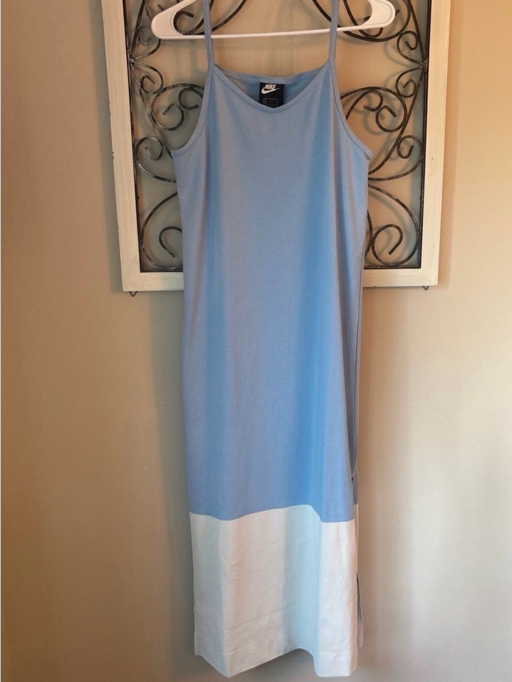 Nike Women’s Light Blue Maxi Slip Dress with White Hem